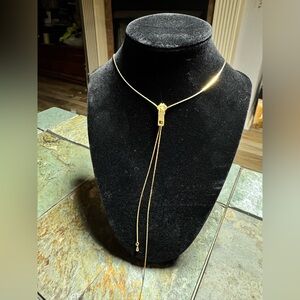 Vintage Gold-Tone Zipper Necklace – Fully Adjustable Lariat Style